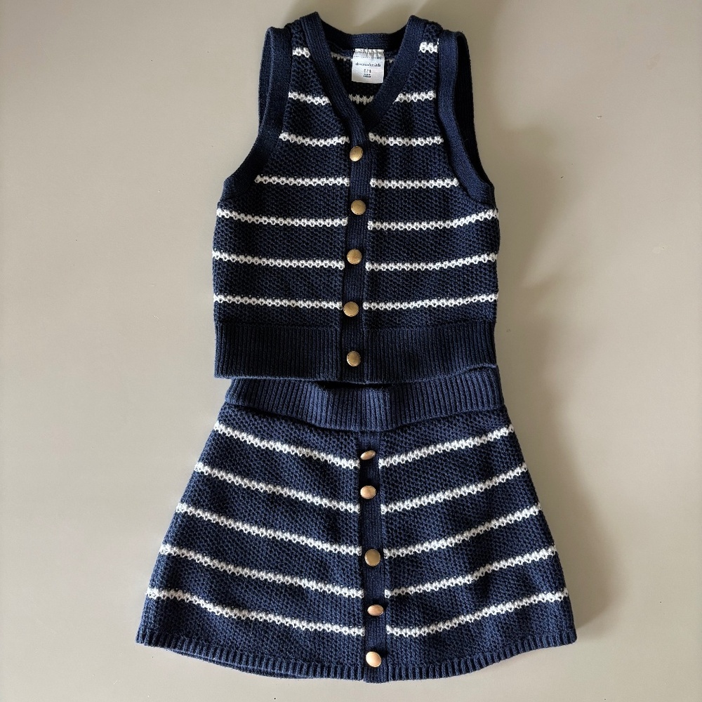abercrombie kids Navy and White Striped Knit Vest & Skirt Set